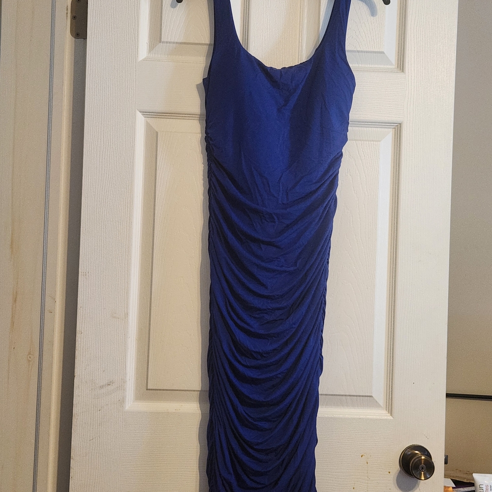 Blue Ruched Bodycon Cocktail Dress